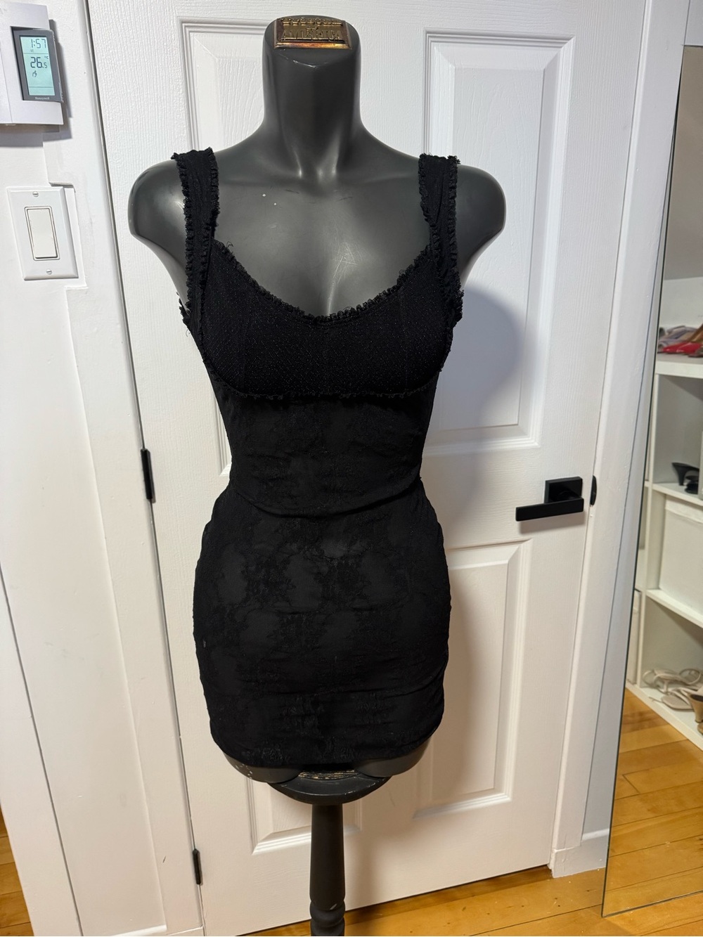 Little Black Bodycon Dress - Textured Lace Detail